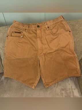 Big Smith Carpenter Shorts Men's 34 Tan Brown Duck Canvas Workwear Utility
